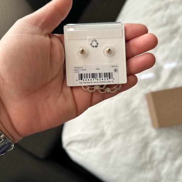 GoldTone Mother of Pearl, Imitation Pearl & Crystal Flower Orbital Drop Earrings - Picture 4 of 6